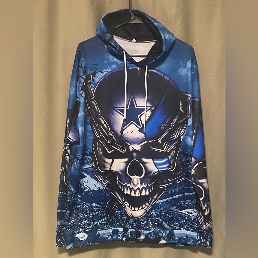 Dallas Cowboys Logo Skull & Chains 2-Sided All Over Print Hooded Sweatshirt 1XL